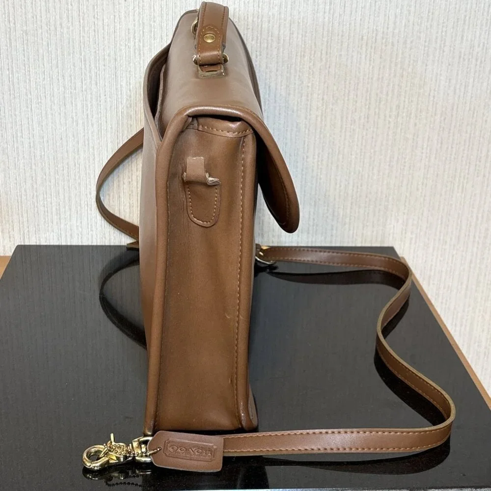 Vtg Briefcase Messenger Bag Full Grain Leather Tobacco Brown 1980s USA
